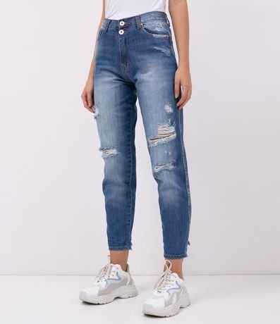 Pantalón Femenino Jeans con Detalles Gastados y Bolsillos 1