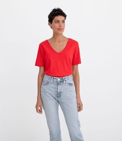 Blusa Básica en Algodón con Escote V y Manga Corta 1