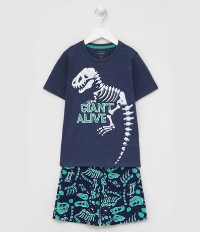 Pijama Infantil Estampa Esqueleto de Dinosaurio Brilla en la Oscuridad - Tam 5 a 14 años 1