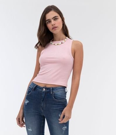 Blusa Cropped sin Manga en Ribana con Cuello Redondo 1
