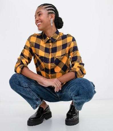 Camisa Manga Larga Estampa Cuadrillé con Bolsillos 7