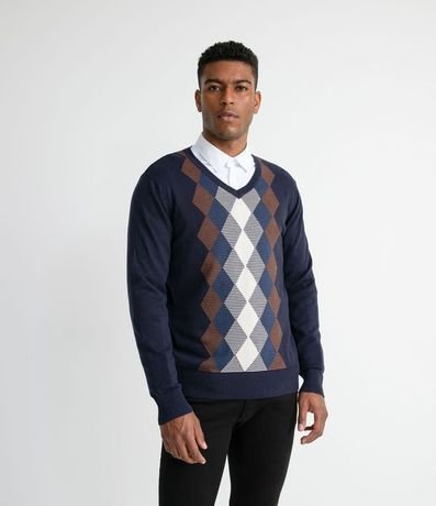Suéter con Cuello V y Estampa Geométrica 1