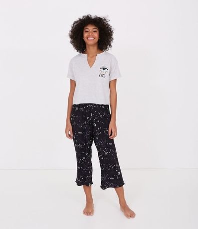 Pijama Manga Corta con Ojo Borbado y Pantalón con Estampa Galaxia 1