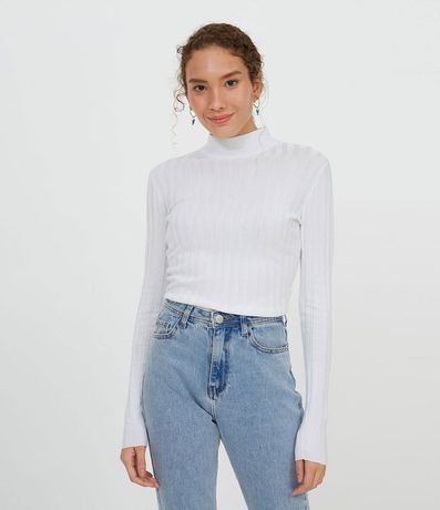 Blusa de Punto Acanalado con Cuello Alto y Manga Larga 1