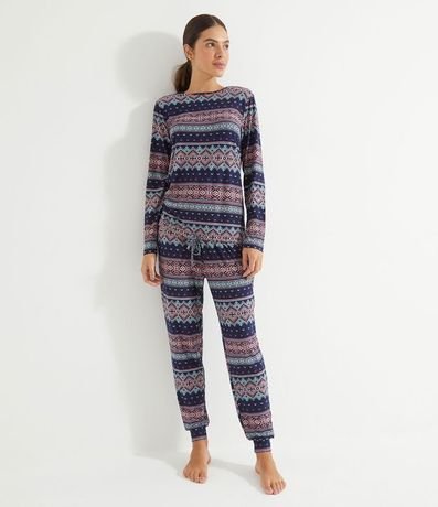 Pijama Toque Suave Manga Larga y Pantalón con Estampa Nordica 1