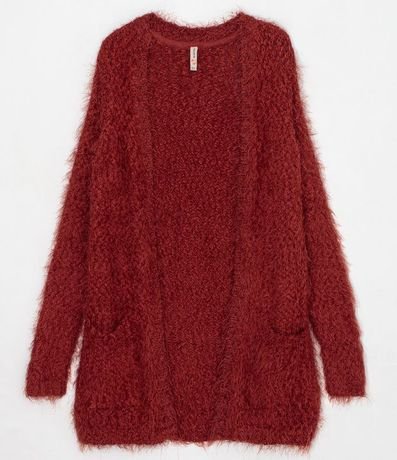 Campera Alargada de Punto con Peluche y Bolsillos 7