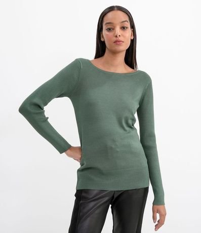 Suéter Alargado en Punto con Cuello Barco