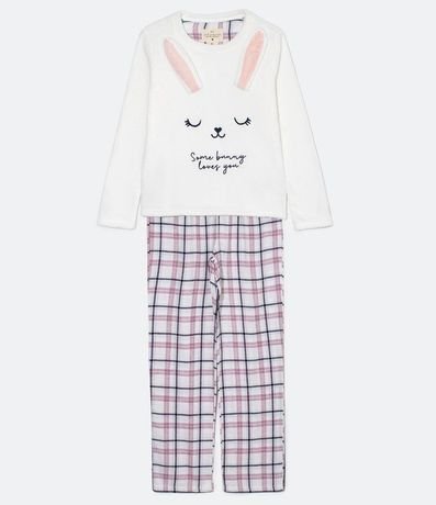 Pijama Fleece Manga Larga Bordado Orejitas de Conejo con Pantalón de Franela 1