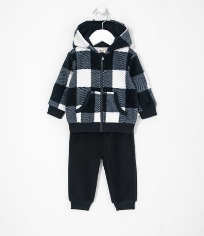 Conjunto Infantil en Polar con Campera Cuadrillé y Pantalón Liso Tam 0 a 18 meses 1