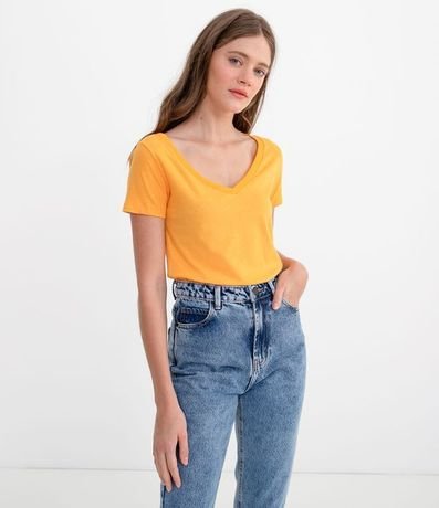 Blusa Básica en Algodón con Escote V y Manga Corta 1