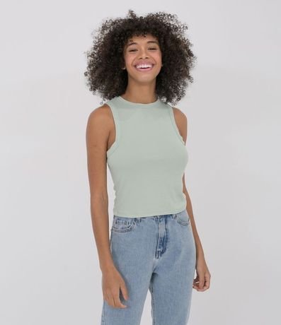 Blusa Cropped sin Manga en Ribana con Cuello Redondo 1
