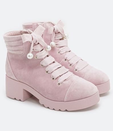 Bota Infantil Coturno en Terciopelo con Detalle de Perlas Artificiales 2