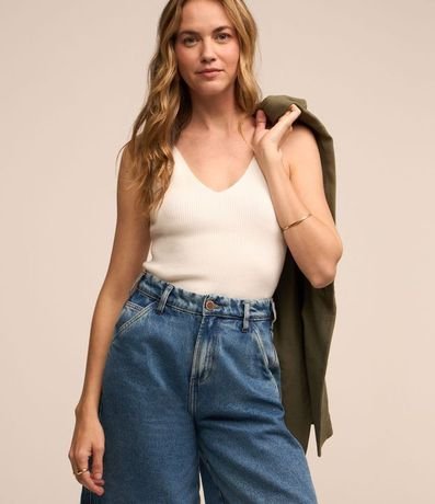 Blusa Musculosa en Tejido de Punto Acanelada 1