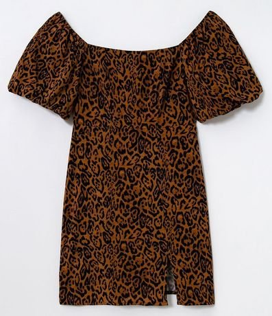 Vestido Manga Corta Abullonada Estampado Animal Print 7