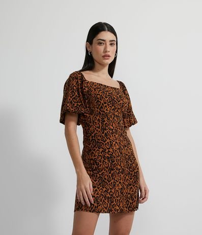 Vestido Manga Corta Abullonada Estampado Animal Print
