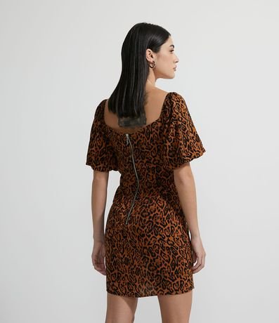 Vestido Manga Corta Abullonada Estampado Animal Print 2