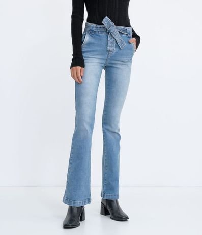 Pantalón Jeans Boot Cut Liso con Bolsillo y Cinto 1