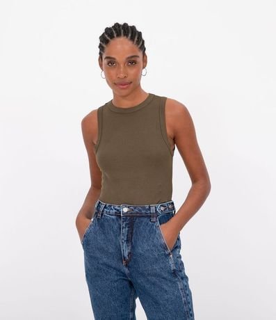 Blusa Cropped sin Manga en Ribana con Cuello Redondo 1