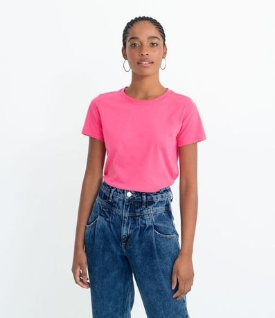 Blusa Alargada Básica en Algodón con Cuello Redondo y Manga Corta 1