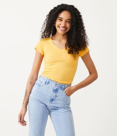 Blusa Básica en Algodón con Manga Corta y Bolsillo Pequeño 1
