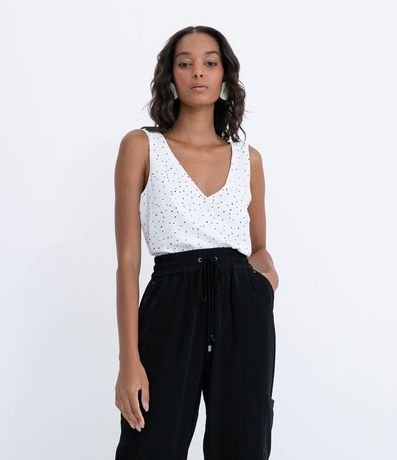 Blusa Bretel Ancho Escote V Frente y Espalda Estampado a Lunares 1