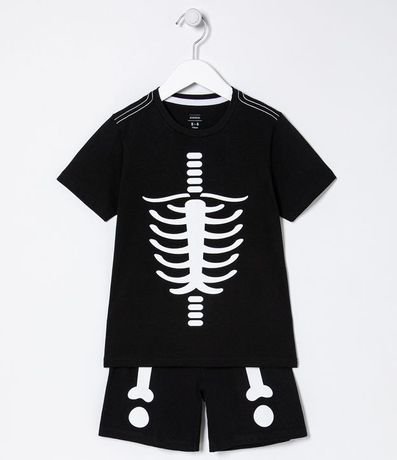 Pijama Infantil Estampa Esqueleto Halloween Brilla en la Oscuridad Tam 5 a 14 años 1