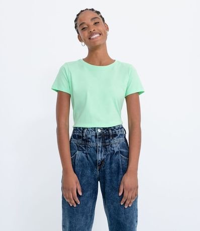 Blusa Alargada Básica en Algodón con Cuello Redondo y Manga Corta 1