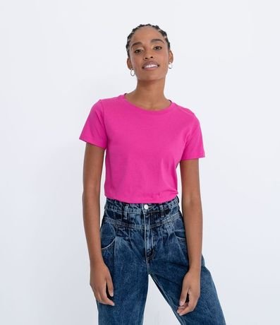 Blusa Alargada Básica en Algodón con Cuello Redondo y Manga Corta 1