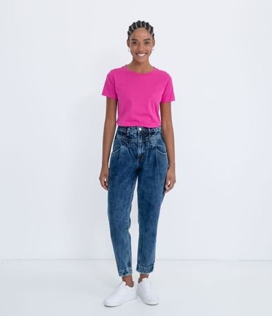 Blusa Alargada Básica en Algodón con Cuello Redondo y Manga Corta 4