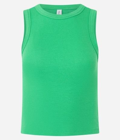 Blusa Cropped sin Manga en Ribana con Cuello Redondo 4