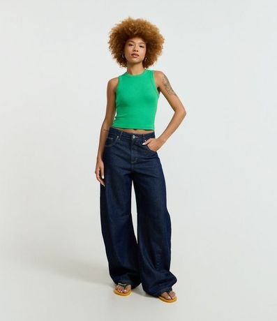 Blusa Cropped sin Manga en Ribana con Cuello Redondo 2