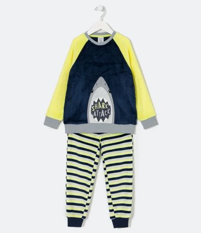 Pijama Largo Infantil en Fleece con Bordado de Tiburón - Talle 5 a 14 años 1
