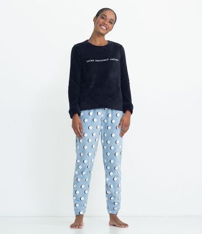 Pijama Remera Manga Larga y Pantalón con Estampa de Lunares en Fleece 1