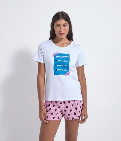 Pijama Manga Corta Estampado con Short Estampado Corazones 1