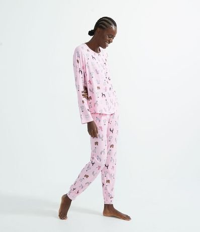 Pijama Blusa Manga Larga y Pantalón Estampa de Perros Tacto Suave 1