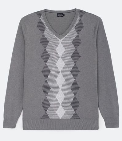 Suéter en Tejido de Punto con Cuello V Estampado Argyle