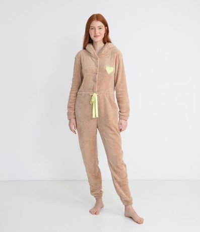 Pijama Mono en Fleece con Capucha de Orejas y Bordados de Corazón 1