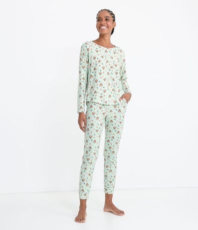 Pijama Remera Manga Larga y Pantalón Estampa de Ardilla y Bolsillo Frontal 1