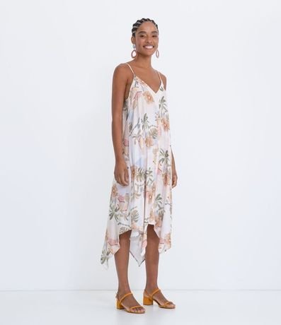 Vestido Midi en Viscosa con Puntas Estampa de Flores