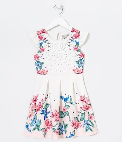 Vestido Infantil Estampa Floral con Pinsas y Strass - Tam 5 a 14 años 1