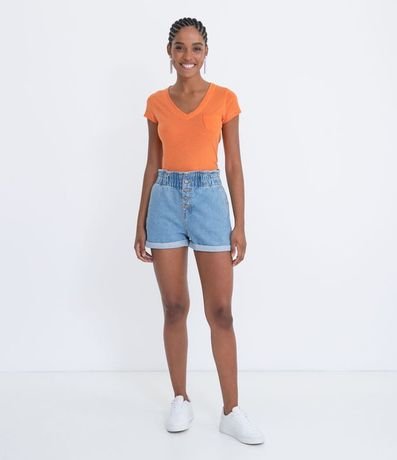 Blusa Básica en Algodón con Manga Corta y Bolsillo Pequeño 4
