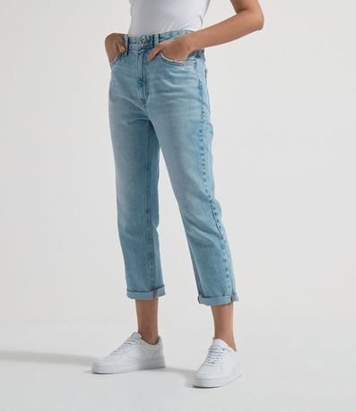 Pantalón Mom Jeans Liso con Baina Gastada 1