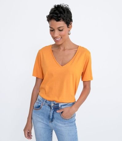 Blusa Básica en Algodón con Escote V y Manga Corta 1