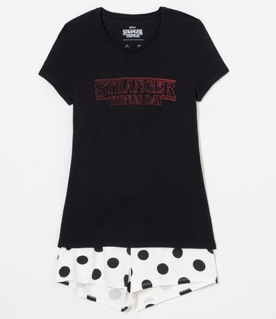 Pijama Manga Corta Estampa Stranger Things Day con Short Lunares
