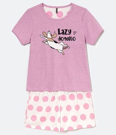 Pijama Manga Corta Estampa Lazy Doguito con Lunares 1