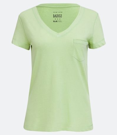 Blusa Básica en Algodón con Manga Corta y Bolsillo Pequeño 4