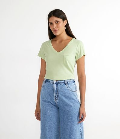 Blusa Básica en Algodón con Manga Corta y Bolsillo Pequeño
