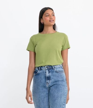 Blusa Alargada Básica en Algodón con Cuello Redondo y Manga Corta 1