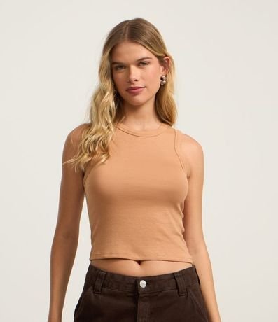Blusa Cropped sin Manga en Ribana con Cuello Redondo 3