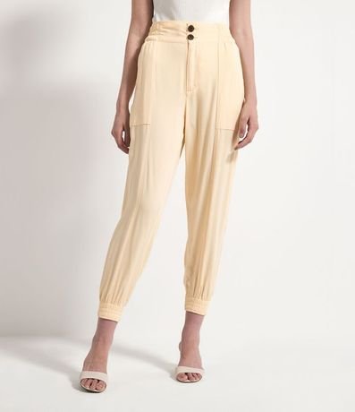 Pantalón Jogger en Viscose Lisa con Bolsillos